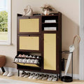 Shoe Cabinet with 3 Flip Drawers and 4 Tier Adjustable Shelves, Natural Rattan Shoe Organizer Storage for Entryway Hallway Closet