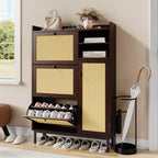 Shoe Cabinet with 3 Flip Drawers and 4 Tier Adjustable Shelves, Natural Rattan Shoe Organizer Storage for Entryway Hallway Closet