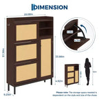 Shoe Cabinet with 3 Flip Drawers and 4 Tier Adjustable Shelves, Natural Rattan Shoe Organizer Storage for Entryway Hallway Closet