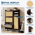 Shoe Cabinet with 3 Flip Drawers and 4 Tier Adjustable Shelves, Natural Rattan Shoe Organizer Storage for Entryway Hallway Closet