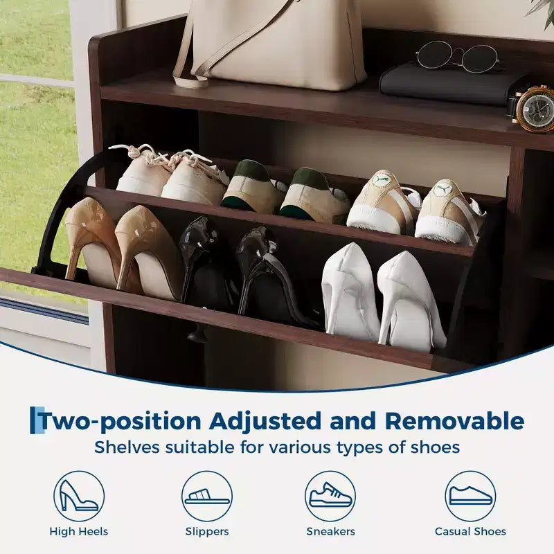 Shoe Cabinet with 3 Flip Drawers and 4 Tier Adjustable Shelves, Natural Rattan Shoe Organizer Storage for Entryway Hallway Closet