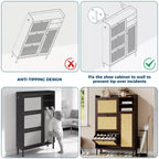 Shoe Cabinet with 3 Flip Drawers and 4 Tier Adjustable Shelves, Natural Rattan Shoe Organizer Storage for Entryway Hallway Closet