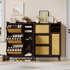 Shoe Cabinet with 3 Flip Drawers and 4 Tier Adjustable Shelves, Natural Rattan Shoe Organizer Storage for Entryway Hallway Closet