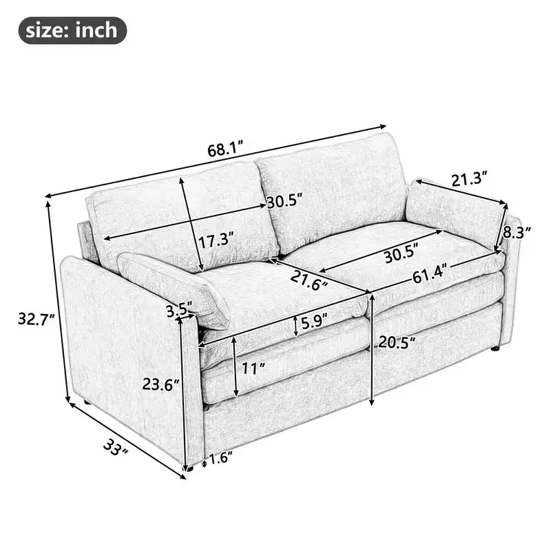 MAYEERTY 68.1 Canapé Causeuse Rembourré Confortable Canapé Nuage Oversize Canapé Double Coussin pour Salon Gris Clair