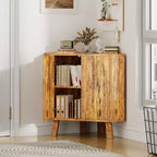 Industrial style corner storage cabinet - three layers, adjustable shelves, compact standalone furniture, suitable for living room and bedroom