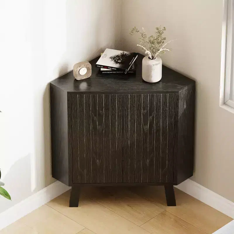 Industrial style corner storage cabinet - three layers, adjustable shelves, compact standalone furniture, suitable for living room and bedroom