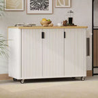 JVNOXK 51-inch Recessed Farmhouse-Style Kitchen Island with Folding Table Top Towel Rack and Rolling Cart, Suitable for Kitchens, White Ash Wood
