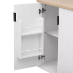 JVNOXK 51-inch Recessed Farmhouse-Style Kitchen Island with Folding Table Top Towel Rack and Rolling Cart, Suitable for Kitchens, White Ash Wood