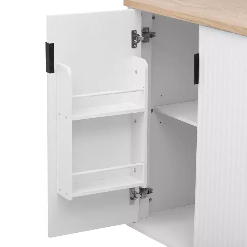 JVNOXK 51-inch Recessed Farmhouse-Style Kitchen Island with Folding Table Top Towel Rack and Rolling Cart, Suitable for Kitchens, White Ash Wood