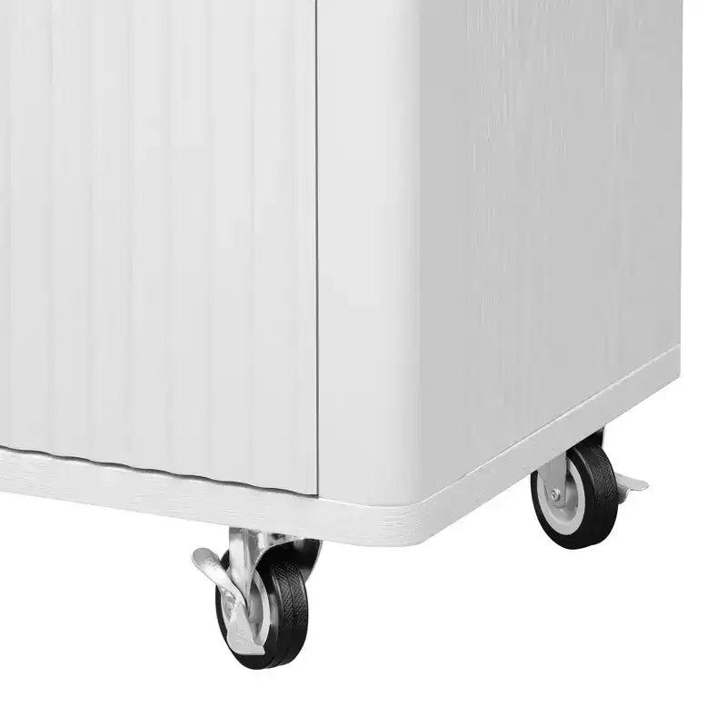 JVNOXK 51-inch Recessed Farmhouse-Style Kitchen Island with Folding Table Top Towel Rack and Rolling Cart, Suitable for Kitchens, White Ash Wood