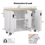 JVNOXK 51-inch Recessed Farmhouse-Style Kitchen Island with Folding Table Top Towel Rack and Rolling Cart, Suitable for Kitchens, White Ash Wood