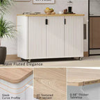 JVNOXK 51-inch Recessed Farmhouse-Style Kitchen Island with Folding Table Top Towel Rack and Rolling Cart, Suitable for Kitchens, White Ash Wood