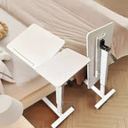 NAYSAYE Overbed Bedside Desk Table End Table Mobile Rolling Laptop Stand Height Adjustable Tray Table for Bed Sofa, White, 31.5*15.7*40