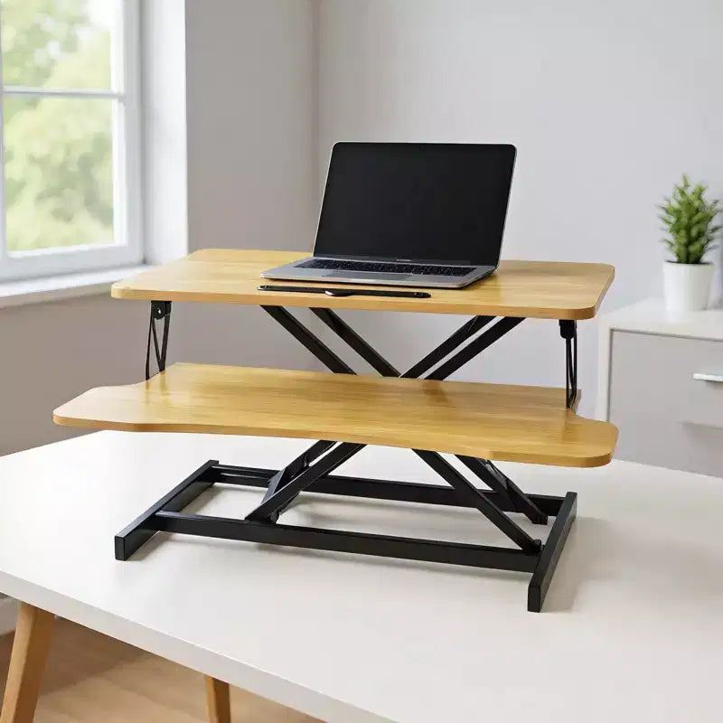 NAYSAYE Height Adjustable Desk End Table Converter Sit Stand Workstation for Home Office Dual Monitor Laptop, Black, 32*16.5*26