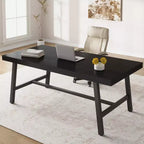 Grande Table à Manger Noire 71, Plateau en Bois avec Cadre Métallique Robuste, Table à Manger, Table pour 6 à 8 Personnes pour Cuisine, Salle à Manger, Réunions Familiales