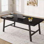 Grande Table à Manger Noire 71, Plateau en Bois avec Cadre Métallique Robuste, Table à Manger, Table pour 6 à 8 Personnes pour Cuisine, Salle à Manger, Réunions Familiales