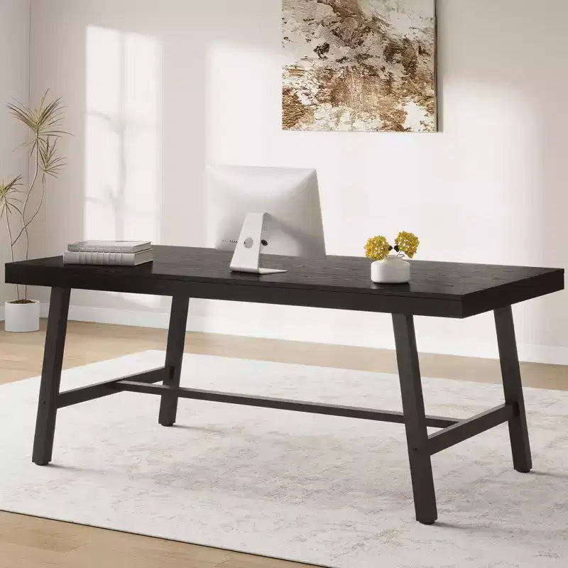 Grande Table à Manger Noire 71, Plateau en Bois avec Cadre Métallique Robuste, Table à Manger, Table pour 6 à 8 Personnes pour Cuisine, Salle à Manger, Réunions Familiales