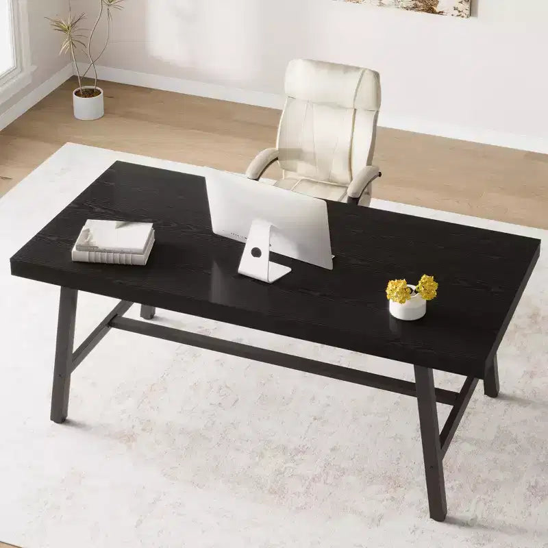 Grande Table à Manger Noire 71, Plateau en Bois avec Cadre Métallique Robuste, Table à Manger, Table pour 6 à 8 Personnes pour Cuisine, Salle à Manger, Réunions Familiales