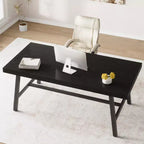 Grande Table à Manger Noire 71, Plateau en Bois avec Cadre Métallique Robuste, Table à Manger, Table pour 6 à 8 Personnes pour Cuisine, Salle à Manger, Réunions Familiales