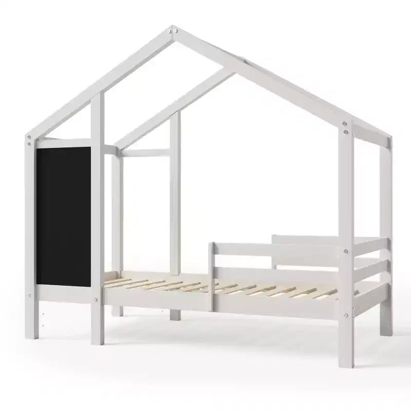 Luxystar House Bed With 2 Large Drawers, Chalkboard and Fence, White
