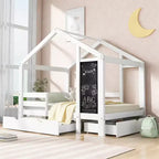 Luxystar House Bed With 2 Large Drawers, Chalkboard and Fence, White