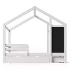 Luxystar House Bed With 2 Large Drawers, Chalkboard and Fence, White