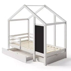 Luxystar House Bed With 2 Large Drawers, Chalkboard and Fence, White