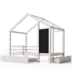 Luxystar House Bed With 2 Large Drawers, Chalkboard and Fence, White