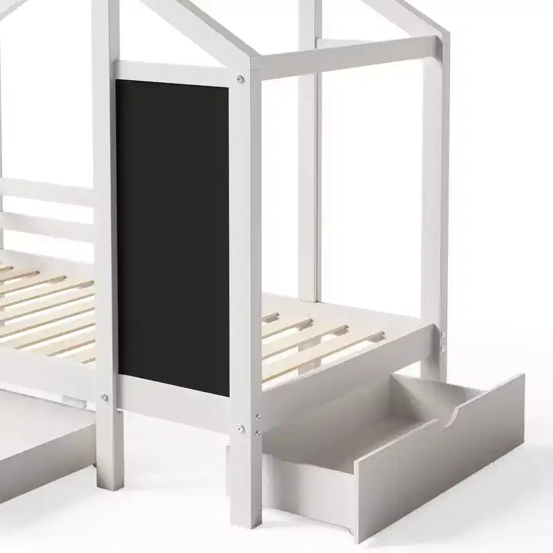 Luxystar House Bed With 2 Large Drawers, Chalkboard and Fence, White