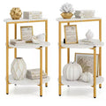 Costway 2PCS 3-Tier Side Table Round End Table w/Storage Shelves Metal Frame for Bedroom