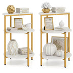 Costway 2PCS 3-Tier Side Table Round End Table w/Storage Shelves Metal Frame for Bedroom