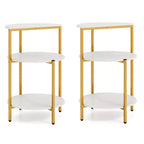 Costway Lot de 2 tables d'appoint rondes à 3 niveaux avec étagères de rangement et cadre en métal pour chambre à coucher