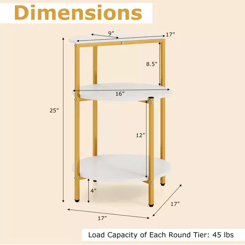 Costway Lot de 2 tables d'appoint rondes à 3 niveaux avec étagères de rangement et cadre en métal pour chambre à coucher