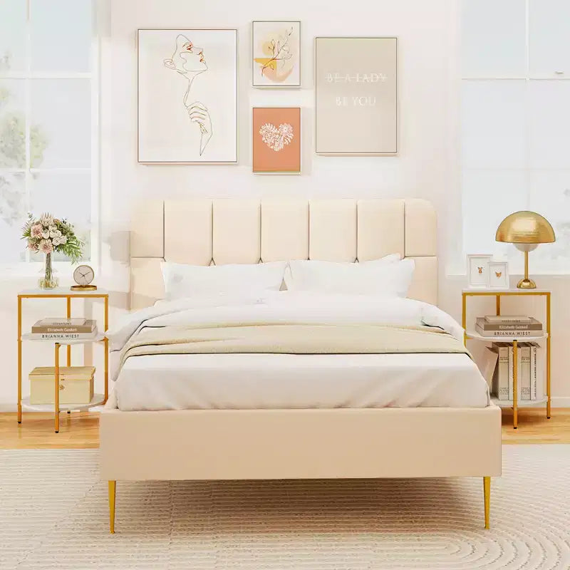 Costway Lot de 2 tables d'appoint rondes à 3 niveaux avec étagères de rangement et cadre en métal pour chambre à coucher