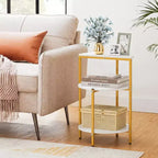 Costway Lot de 2 tables d'appoint rondes à 3 niveaux avec étagères de rangement et cadre en métal pour chambre à coucher