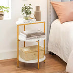Costway Lot de 2 tables d'appoint rondes à 3 niveaux avec étagères de rangement et cadre en métal pour chambre à coucher
