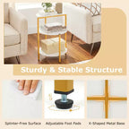 Costway Lot de 2 tables d'appoint rondes à 3 niveaux avec étagères de rangement et cadre en métal pour chambre à coucher