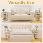 Costway Lot de 2 tables d'appoint rondes à 3 niveaux avec étagères de rangement et cadre en métal pour chambre à coucher