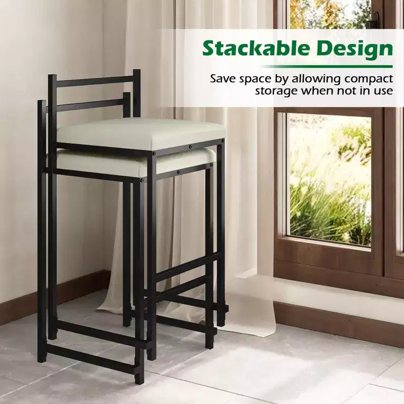 Costway 26'' Stackable Counter Height Bar Stools Set of 4 w/Back Metal Frame & Footrest Black
