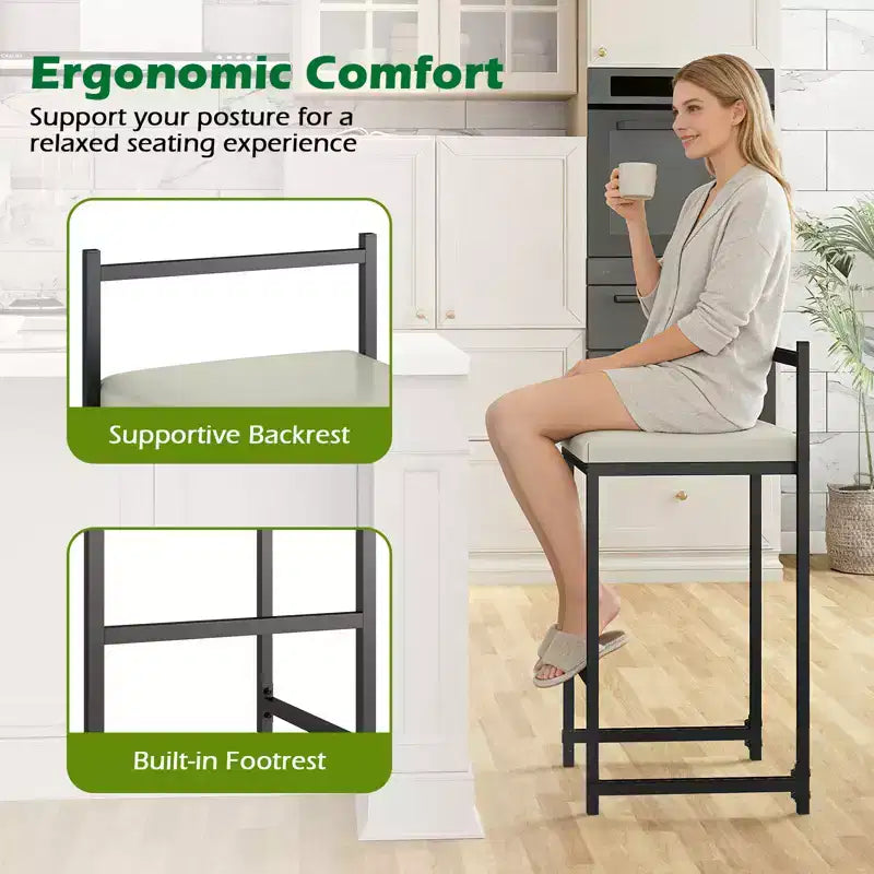 Costway 26'' Stackable Counter Height Bar Stools Set of 4 w/Back Metal Frame & Footrest Black