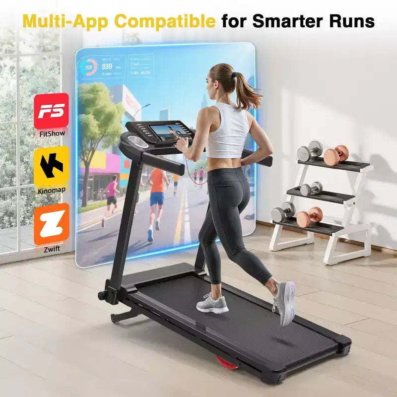 Tapis de course pliable Redliro avec inclinaison automatique, tapis de marche 2,5 CV pour la maison, tapis de course inclinable à 15 % avec poignées, capacité de 136 kg