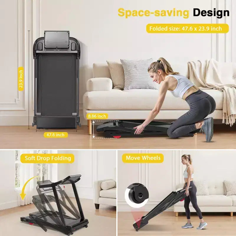 Tapis de course pliable Redliro avec inclinaison automatique, tapis de marche 2,5 CV pour la maison, tapis de course inclinable à 15 % avec poignées, capacité de 136 kg