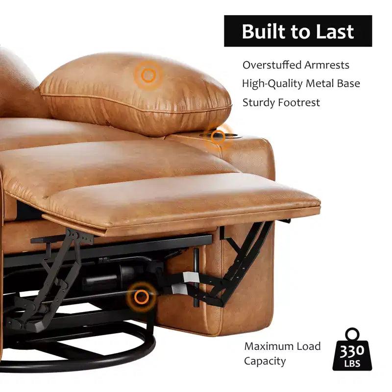 360 Swivel Recliner Chair with Massage  PU Leather Manual Reclining Sofa, Cup Holders & Side Pocket, for Living Room