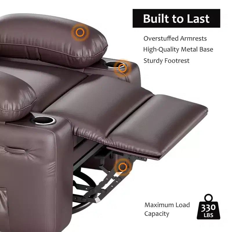 360 Swivel Recliner Chair with Massage  PU Leather Manual Reclining Sofa, Cup Holders & Side Pocket, for Living Room