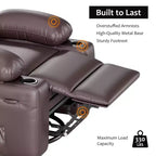 360 Swivel Recliner Chair with Massage  PU Leather Manual Reclining Sofa, Cup Holders & Side Pocket, for Living Room