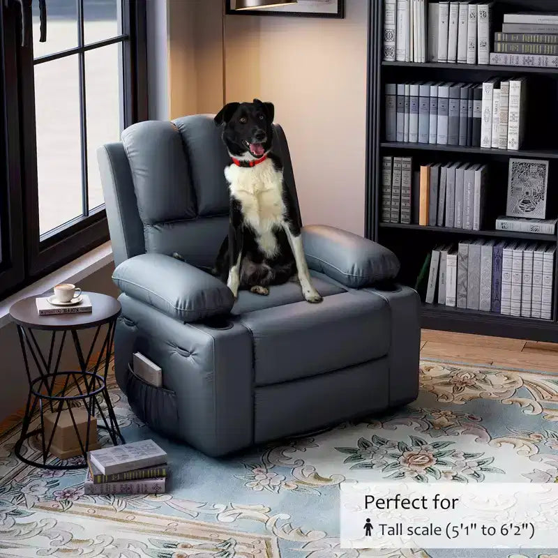 360 Swivel Recliner Chair with Massage  PU Leather Manual Reclining Sofa, Cup Holders & Side Pocket, for Living Room