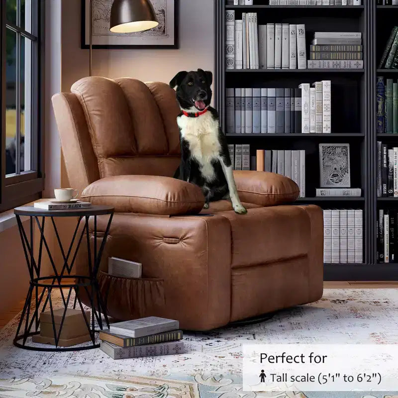 360 Swivel Recliner Chair with Massage  PU Leather Manual Reclining Sofa, Cup Holders & Side Pocket, for Living Room