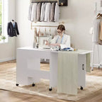 Meuble de machine à coudre pliant avec roulettes, table d'artisanat peu encombrante avec étagères de rangement et tiroir, bureau organisateur roulant pour chambre, petits espaces