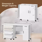 Meuble de machine à coudre pliant avec roulettes, table d'artisanat peu encombrante avec étagères de rangement et tiroir, bureau organisateur roulant pour chambre, petits espaces