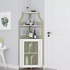 Meuble de bar d'angle multifonctionnel avec casier à vin amovible, porte-verres et porte en maille - Buffet compact pour bar et salon